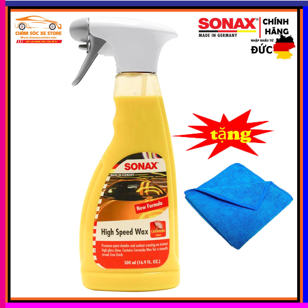 Dung dịch xịt phủ đánh bóng bảo vệ nhanh mặt sơn SONAX highspeed wax 500ml dùng cho xe hơi xe ô tô thích hợp cả bảo dưỡng nhựa và cao su