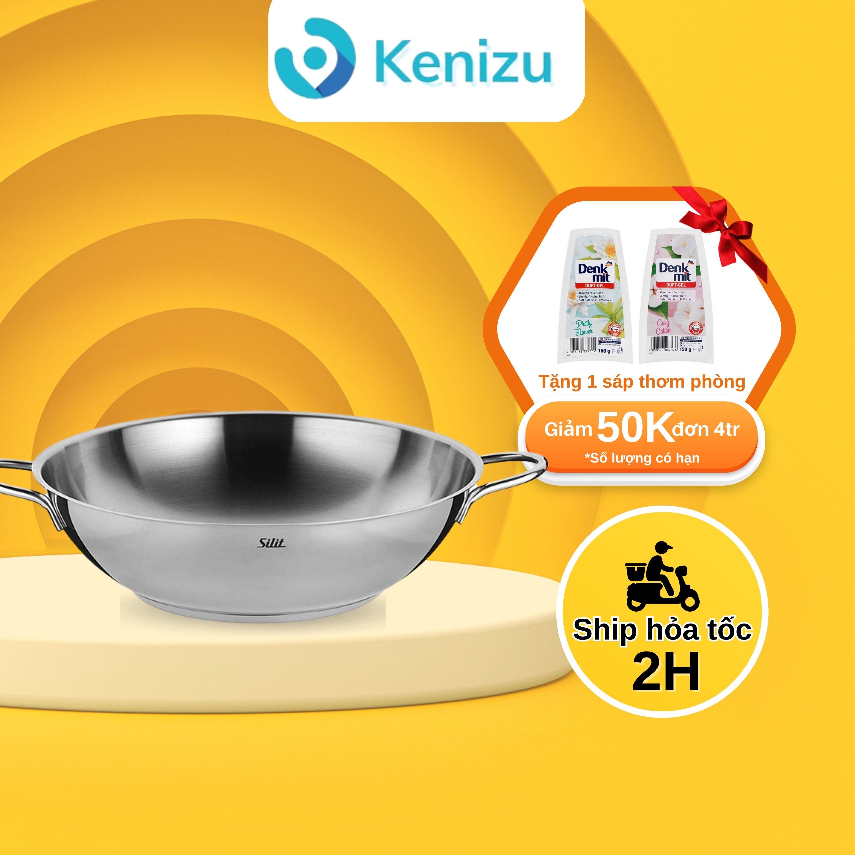 Chảo sâu lòng Silit Wok 32cm chất liệu thép không gỉ, dùng được mọi loại bếp kể cả bếp từ, đáy nồi 3 lớp