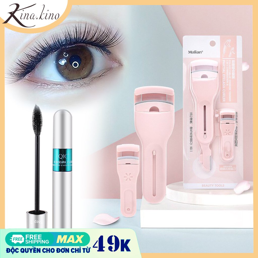 Combo 3 món makeup cho đôi mắt, Marcara chuốt mi siêu cong QIC 4D và set 2 kẹp mi siêu cong Malian Cao cấp- Kinakino