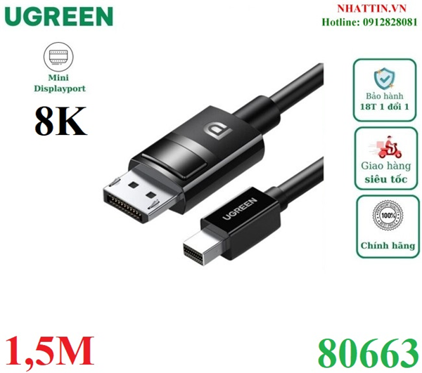 Cáp chuyển đổi Mini Displayport to Displayport dài 1.5M hỗ trợ 8K Ugreen 80663 cao cấp