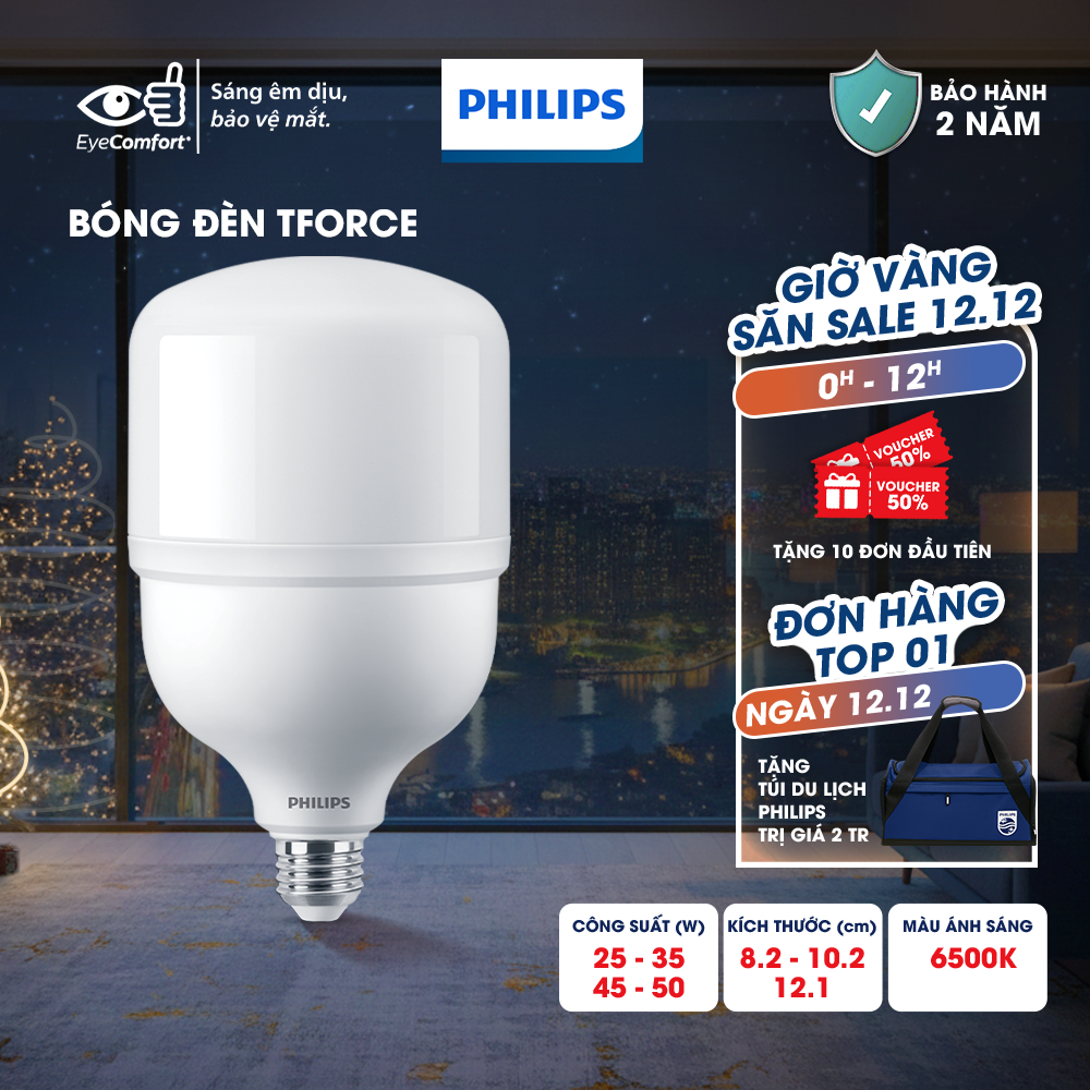  Bóng đèn LED PHILIPS trụ TForce siêu sáng  25W,35W,45W 50W  - Ánh sáng trắng 6500K  01 bóng  