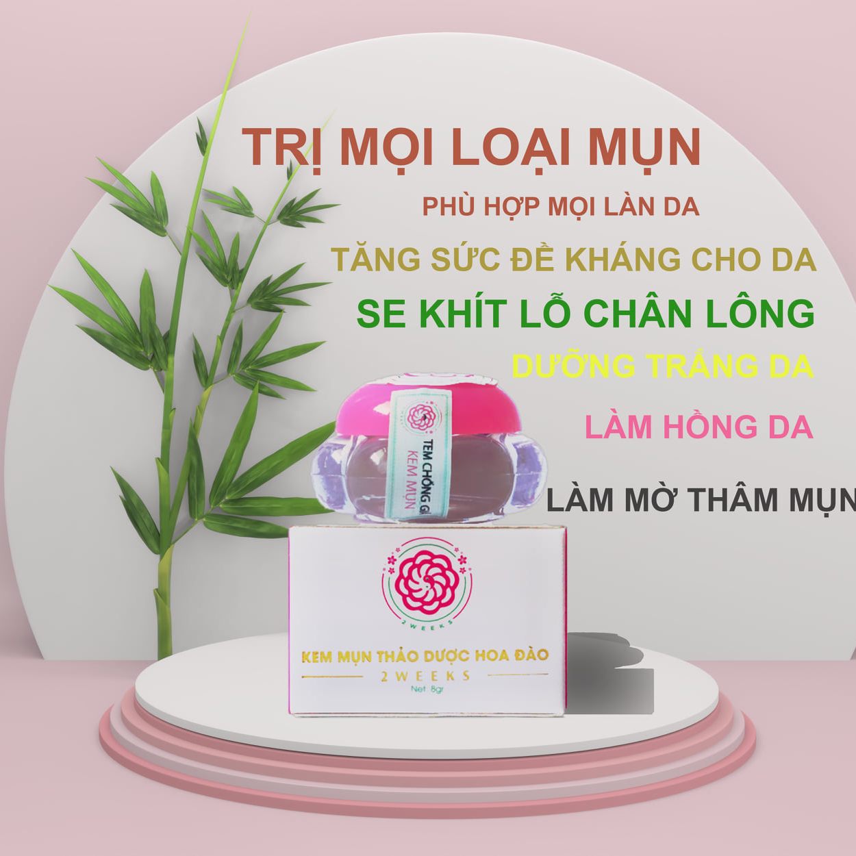 Kem mụn đông y hoa đào sạch mụn, trắng da, mờ nám, chấm mụn