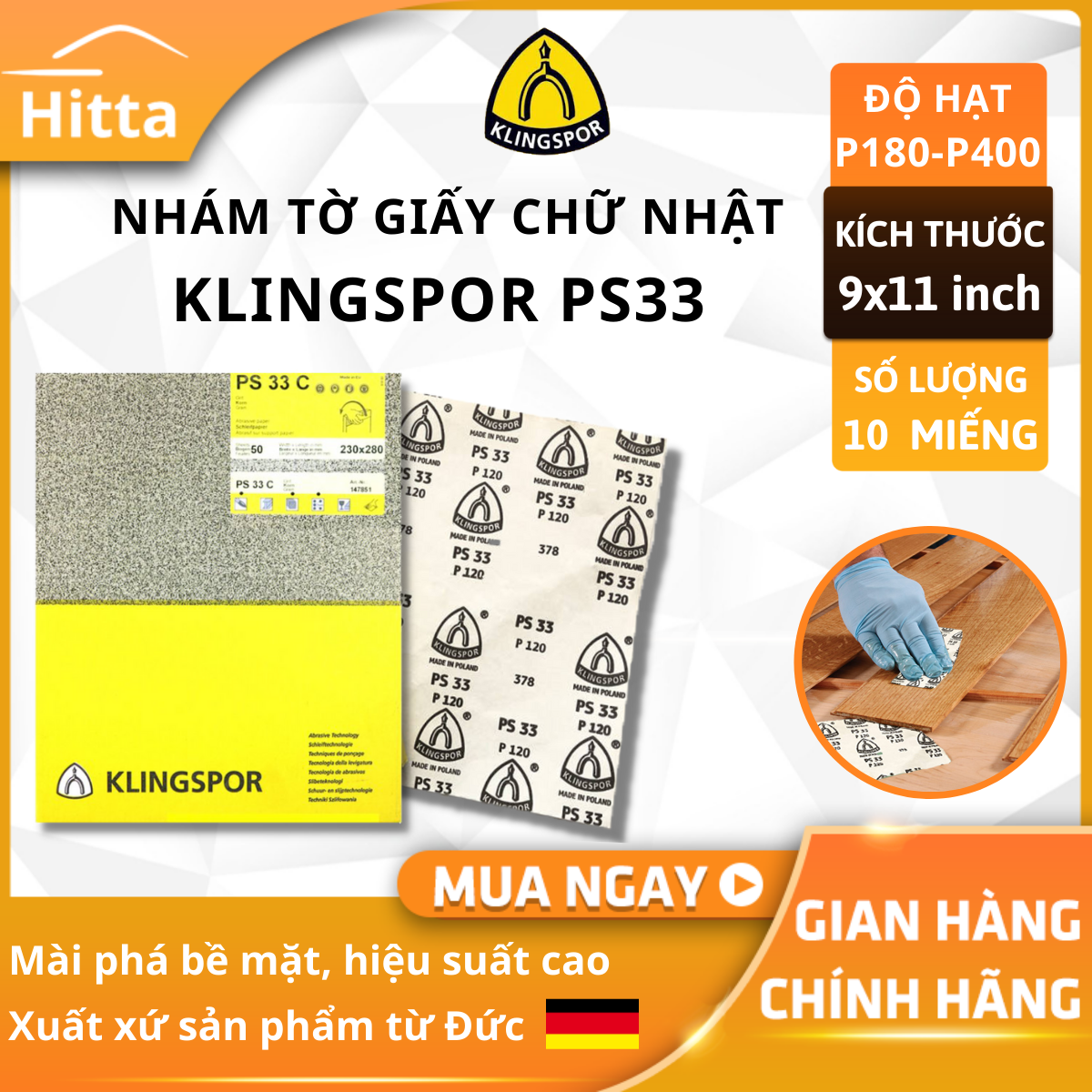 Nhám tờ giấy chữ nhật klingspor ps33 b 10 tờ