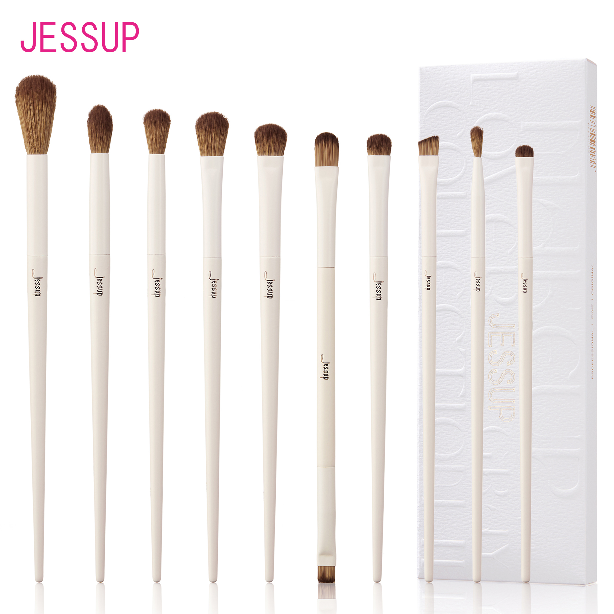 Bộ Cọ Trang Điểm Mắt Jessup Precision 8 & 10 Cây - Lông Tổng Hợp Cao Cấp Cọ Mắt Che Khuyết Điểm Kẻ Mắt Chân Mày Tán Màu Highlight Màu Xám Nhạt