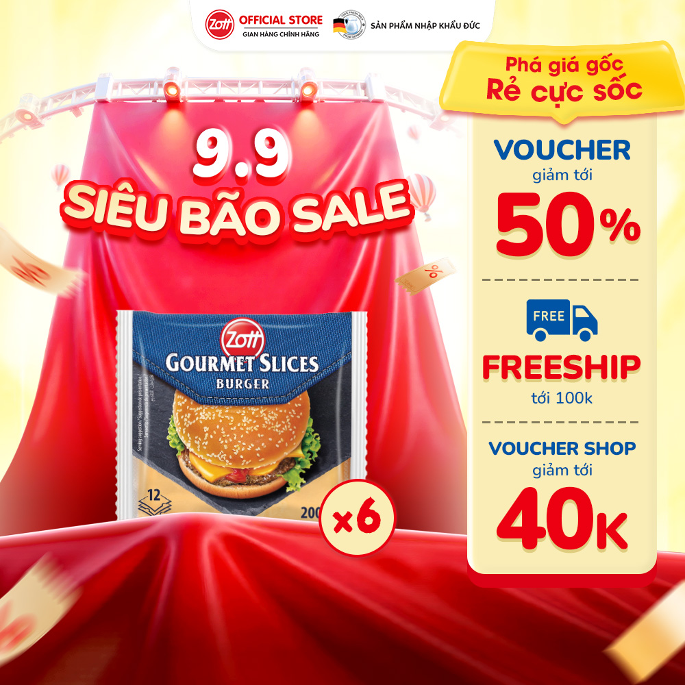 Giao Hoả tốc - COMBO 6 túi Phô mai lát Zott Gourmet Slices BURGER nhập khẩu từ Đức (gói 200g – 12 lát)