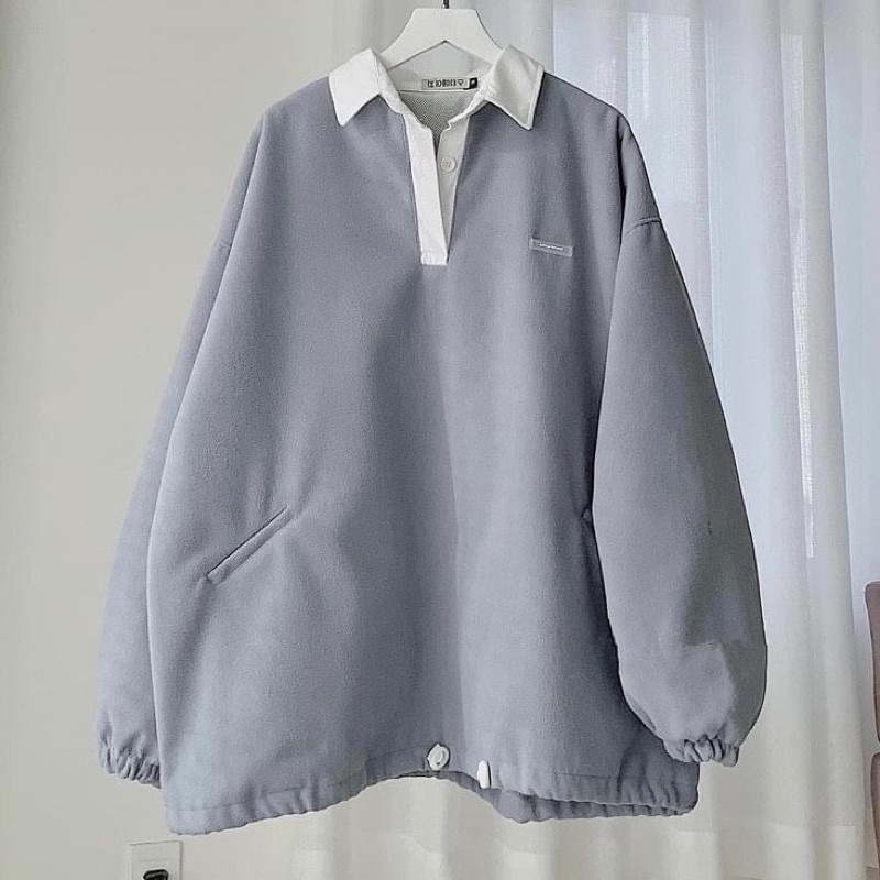 Áo sweater polo ozy màu xanh phối cổ trắng form rộng ulzzang unisex 🖤 nam nữ unisex 🖤