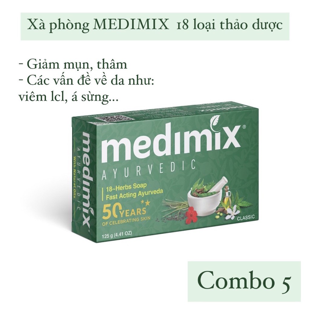 Combo 5 bánh Xà Phòng 18 Loại Thảo dược Ayurveda dành cho da mụn lưng 125g