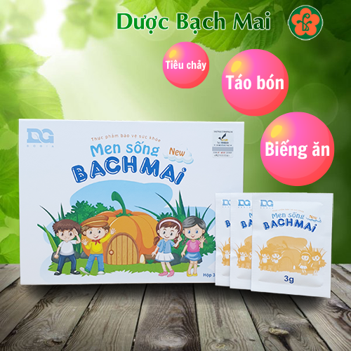 Men sống Bạch Mai NEW – Men vi sinh cho bé Táo bón, Tiêu chảy, Rối loạn tiêu hóa, Bổ sung lợi khuẩn, Hộp 30 gói