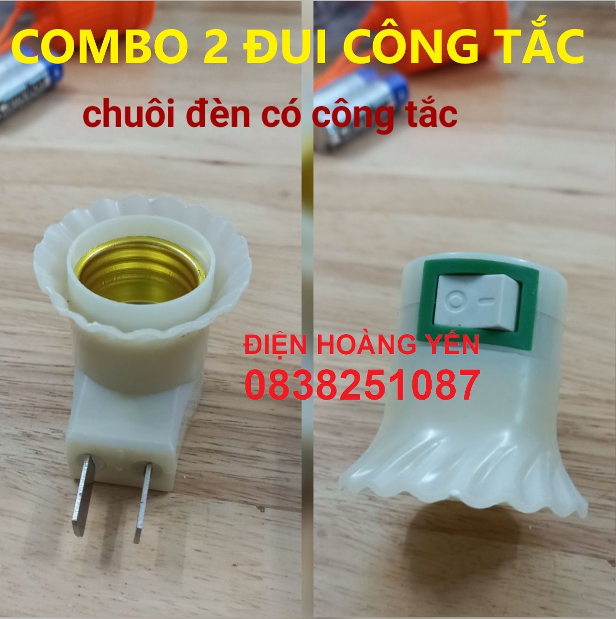 Bộ 2 Đui bóng đèn có công tắc