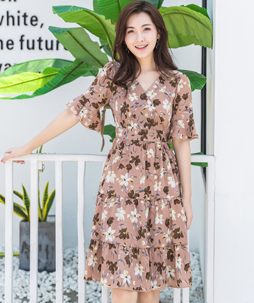 Đầm Hoa Tay Lửng Duyên Dáng DN049 MayHomes Vải Xô Lụa