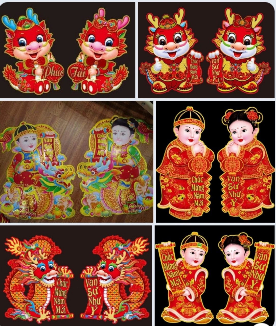 Bộ 2 Hình treo/dán cửa trang trí Tết đôi decal dán cửa RỒNG trang trí tết