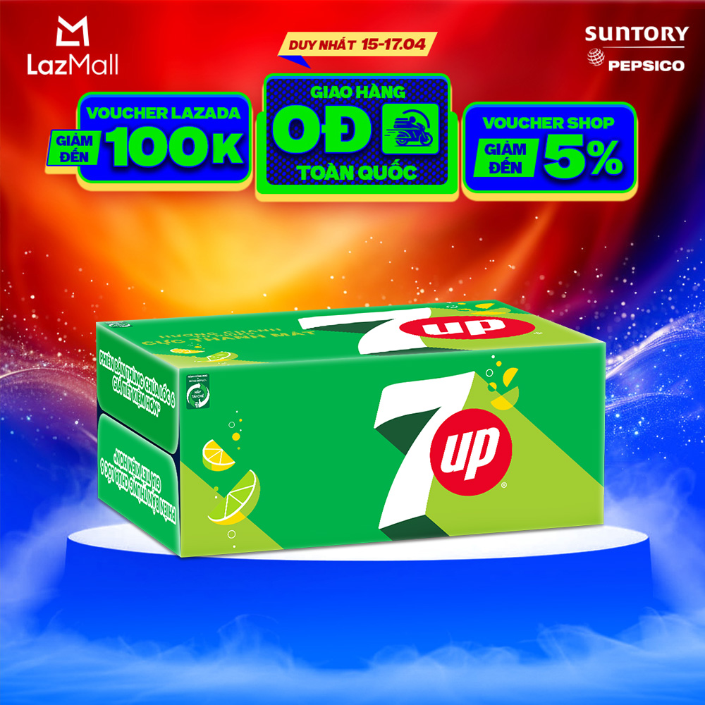 [SALE ĐẠI LỄ] Thùng Nước Ngọt Giải Khát Có Gaz 7Up (320ml/lon)