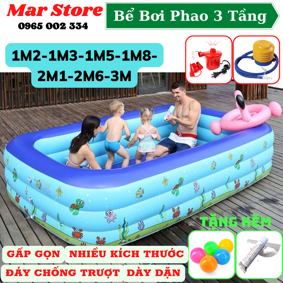 Bể bơi phao 3 tầng hình chữ nhật dài 1m5 cho bé và gia đình vui chơi, bể tắm bơm hơi trẻ em họa tiết siêu đẹp, bể bơi phao, hồ bơi phao, bể bơi cho bé, phao tắm cho bé, hồ bơi em bé