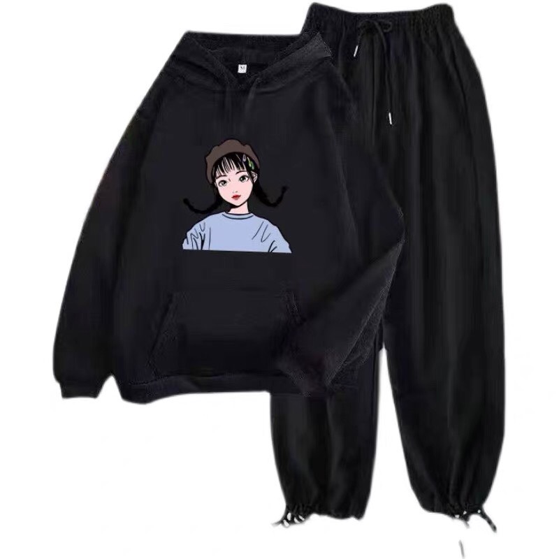 Sét áo hoodie kèm quần bom in hình cô gái tóc hai bên