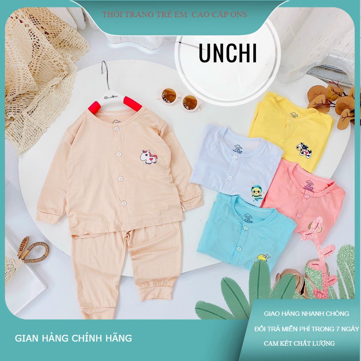4kg - 18kg Đồ Bộ Dài Tay Cúc Giữa UNCHI PEPTIT Bé Trai, Bé Gái Màu Cực Đẹp, Bộ Dài Tay Thu Đông Cho Bé