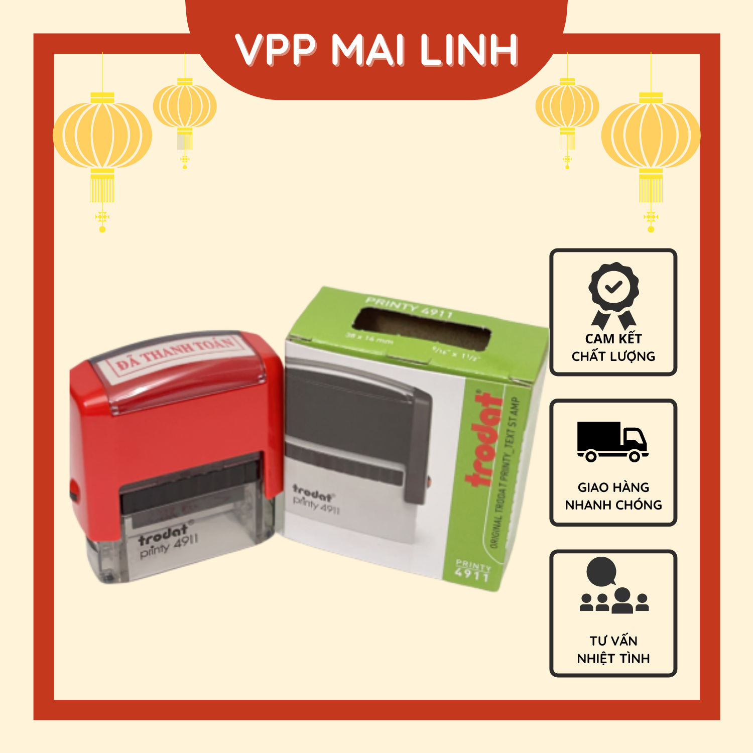 Khắc con dấu, dấu mộc đã thanh toán trodat printy 4911 liền mực chất lượng chính hãng