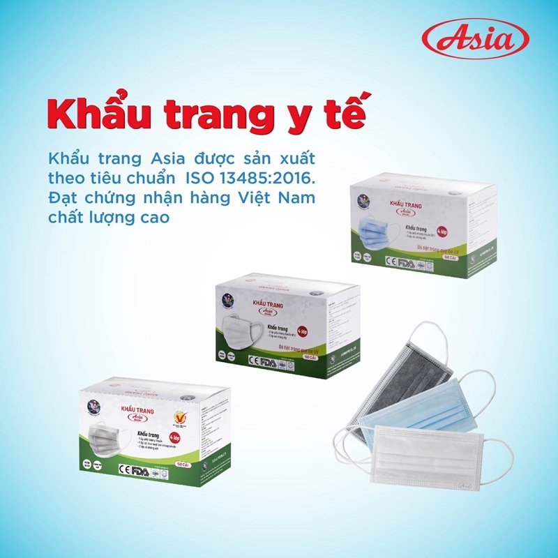 Khẩu trang y tế 4 lớp kháng khuẩn Asia Medic 50c hộp - Giao màu ngẫu nhiên