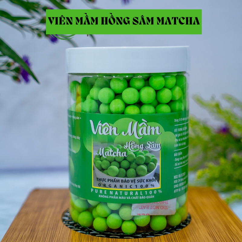 Viên mầm đậu nành hồng sâm matcha, khoai môn, tảo diệp lục, dâu tây 500gr