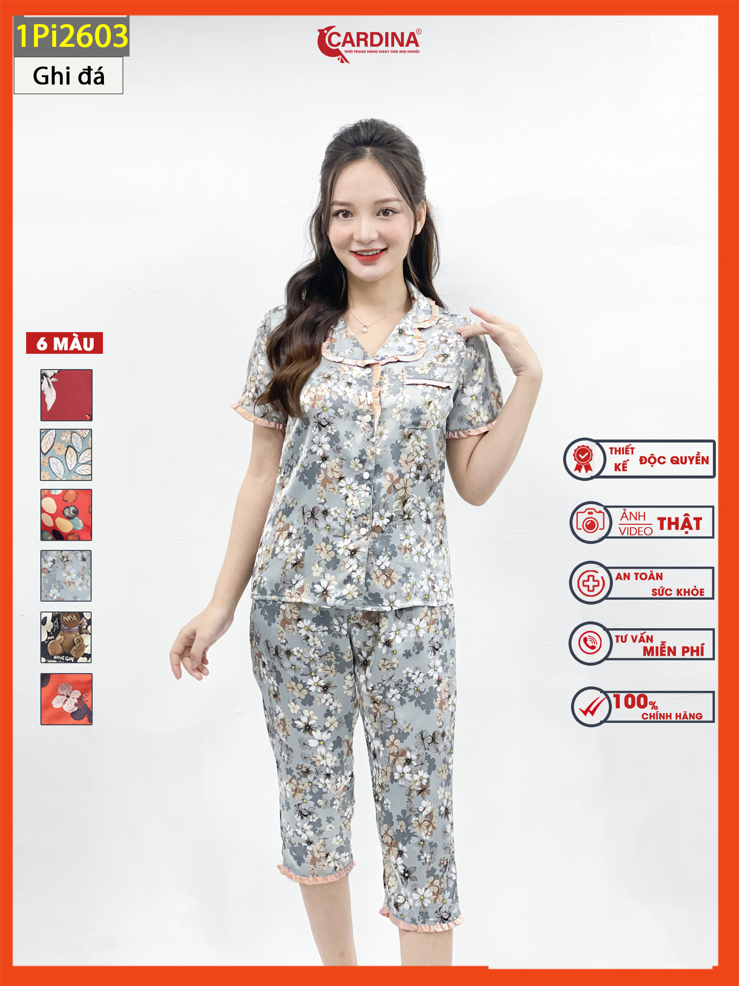 Đồ bộ pijama nữ 𝐂𝐀𝐑𝐃𝐈𝐍𝐀 chất lụa satin nhật họa tiết tinh tế 1pi26