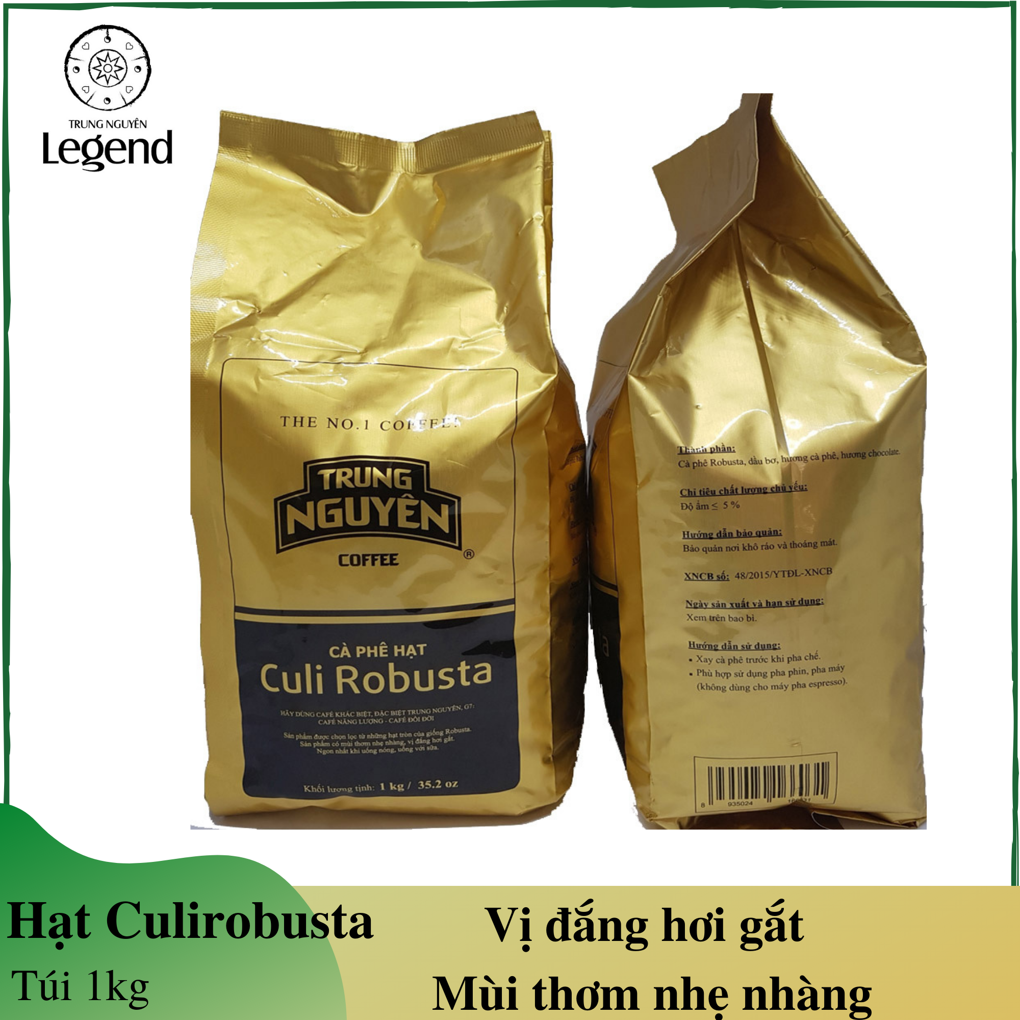 Cà Phê hạt Culi Robusta - Cà phê Trung Nguyên - túi 1kg