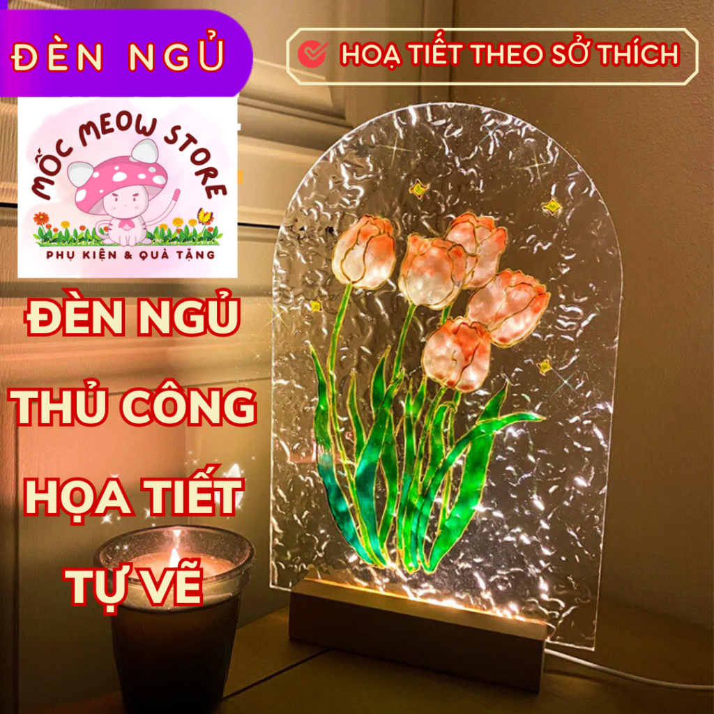 Đèn ngủ thủ công- đèn ngủ họa tiết tự vẽ tự thiết kế, đèn ngủ tự lắp ráp, đèn ngủ diy, đèn ngủ handmade mốc meow