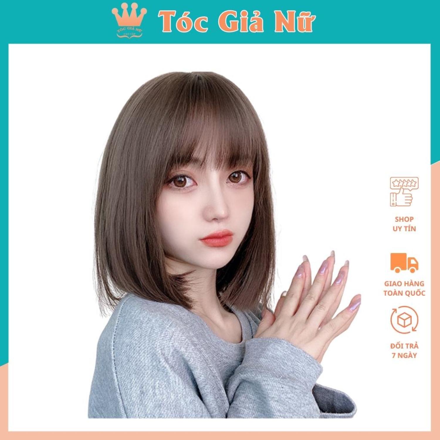 Tóc giả nữ nguyên đầu ngắn đẹp, 32cm, tặng kèm lưới trùm tóc wig, d3030