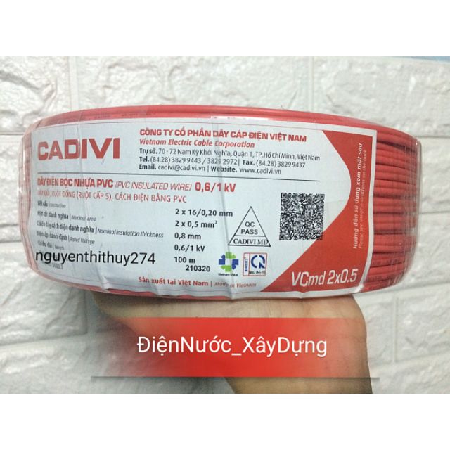 Dây điện đôi cadivi 2x0.5 , 2x0.75, 2x1.5