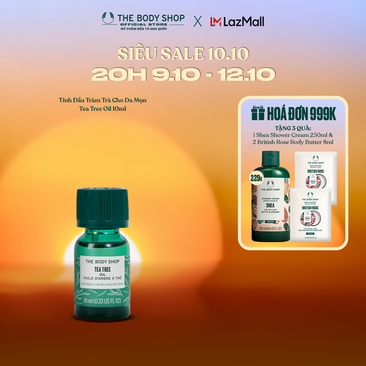 [Size 10ml 11/2026] Tinh Dầu Tràm Trà Cho Da Mụn Tea Tree Oil The Body Shop