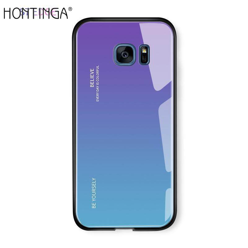 Ốp điện thoại kính cường lực gradient ốp cho samsung galaxy s7 s7 edge + vỏ bảo vệ cứng nhiều màu bằng tpu chống sốc thời trang sang trọng