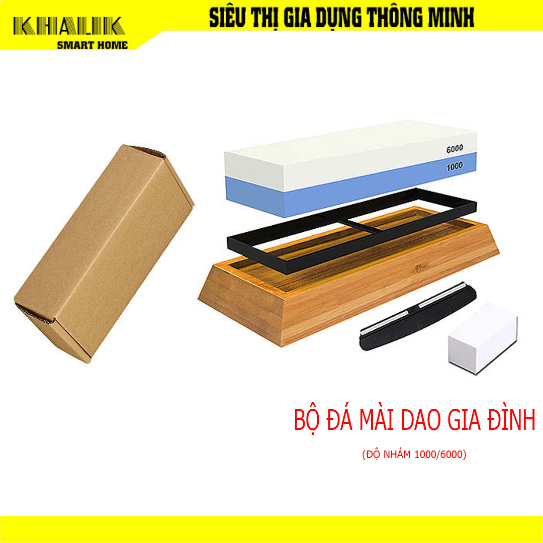Bộ Đá mài dao 2 mặt gia đình - đá mài corundum độ nhám 1000/6000 chất lượng Nhật Bản KHALIK - Bộ đầy đủ
