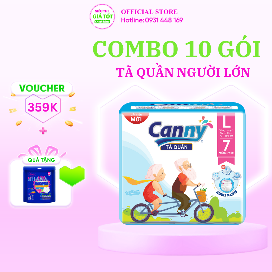 Combo 10 gói tã quần người lớn canny loại dày, siêu mềm, siêu thấm hút, size m8,l7, xl7 miếng