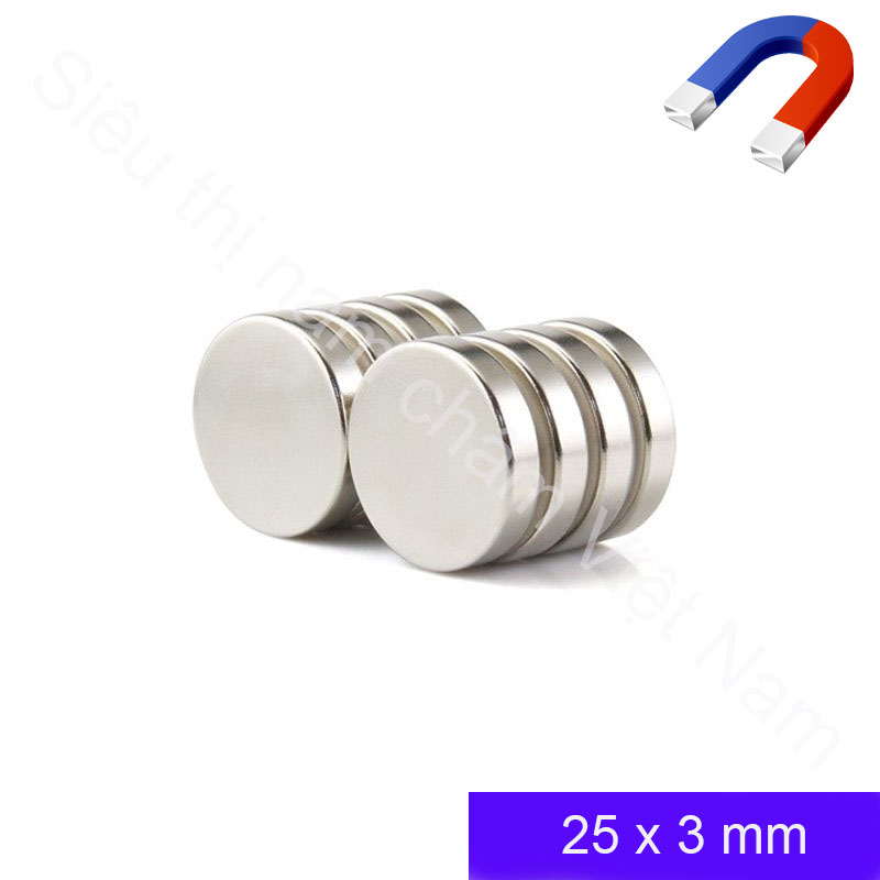 Nam châm hình tròn kích thước 25x3mm , nam châm màu trắng siêu mạnh