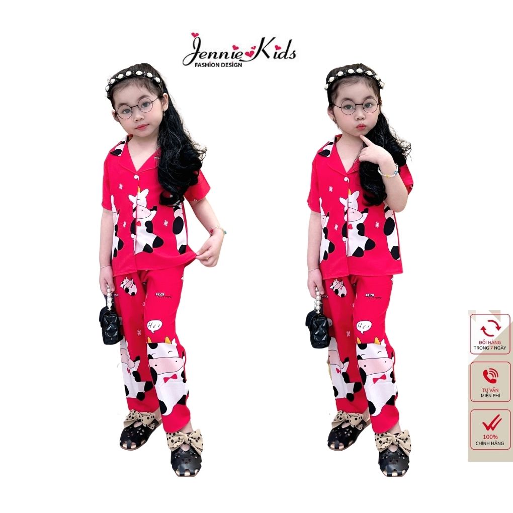 Đồ bộ bé gái, bộ bé gái pijama tay ngắn 5 tuổi cotton lụa Jennie kids J460