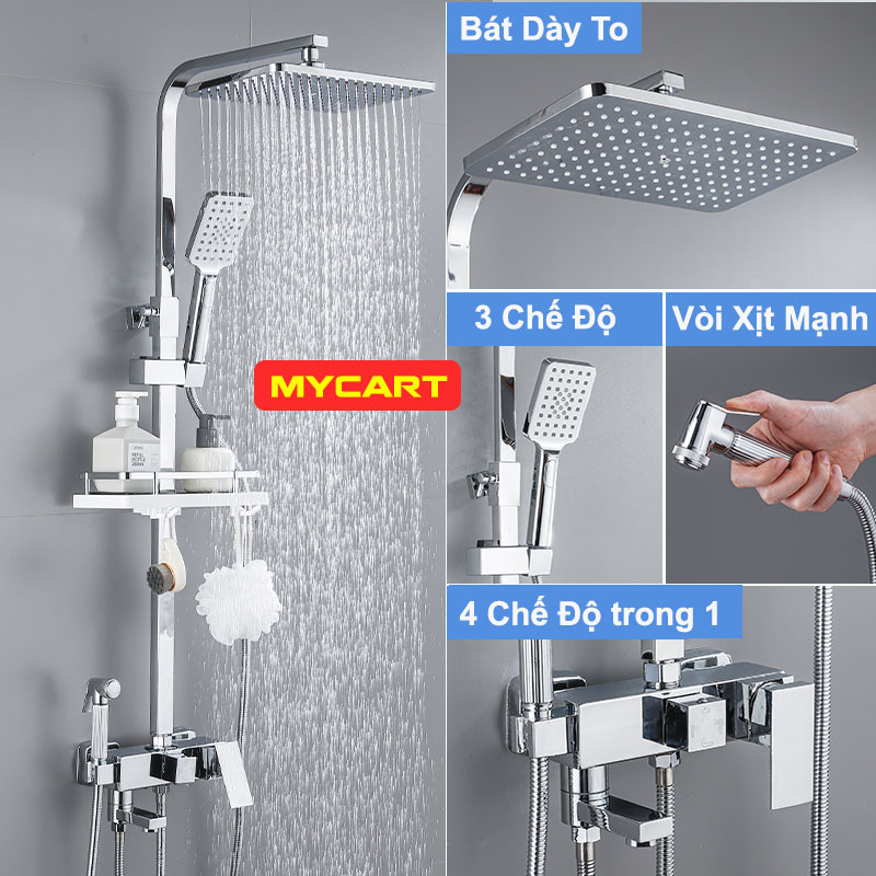 Bộ sen cây tắm đứng, sen vòi tắm inox 304 cao cấp 4 núm xoay - model 2022