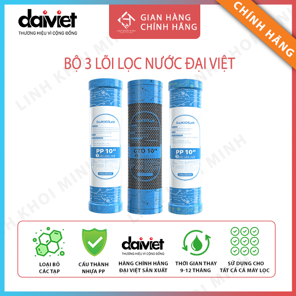 [ CHÍNH HÃNG ] Combo lõi lọc nước Đại Việt số 1-2-3 ( PP 5Mcr - CTO than Anthancite - PP 1Mcr ) thay thế cho các dòng máy lọc RO.