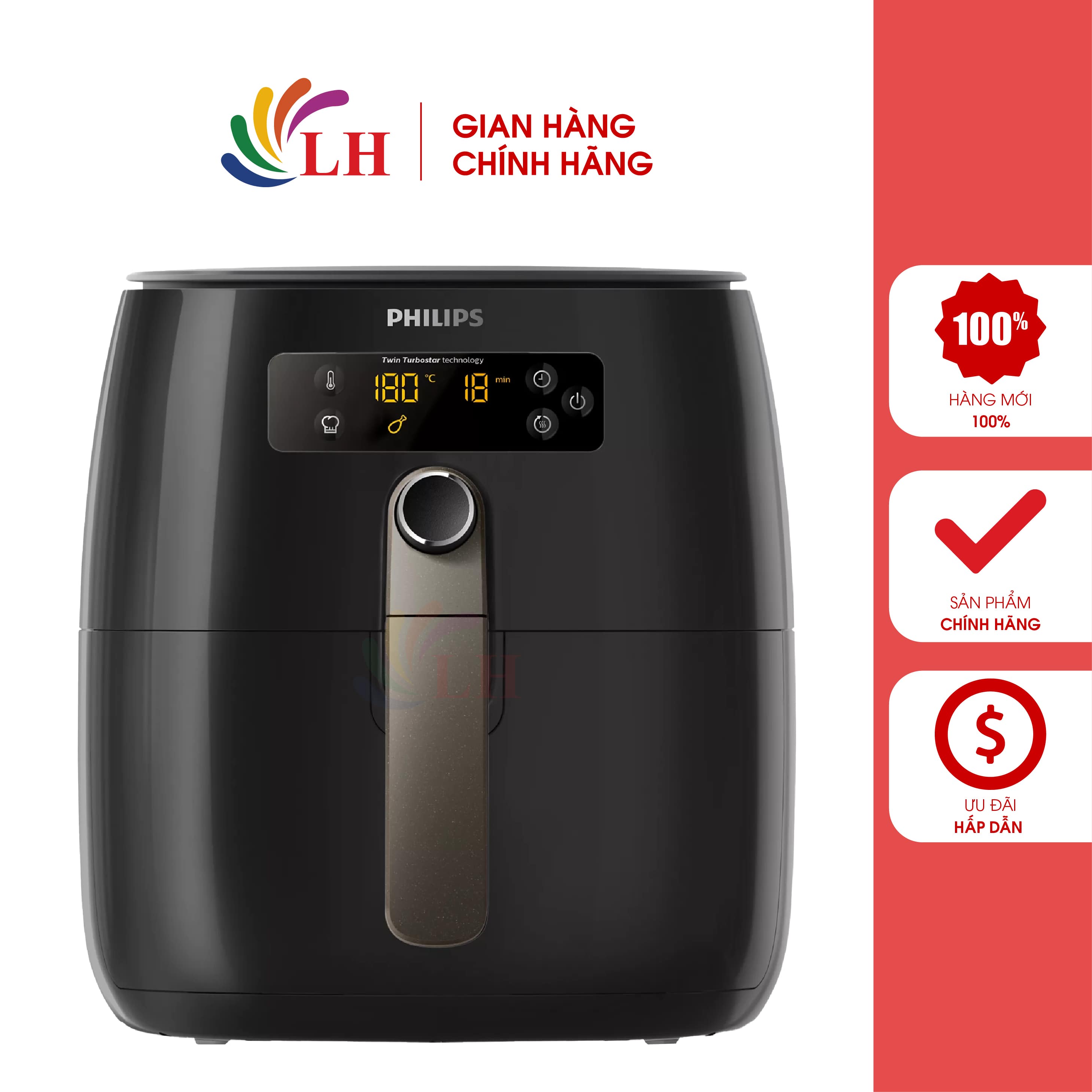 Nồi chiên không dầu điện tử Philips 3 lít HD9745/90 - Hàng chính hãng - Công suất 1500W lòng nồi chống dính công nghệ Rapid Air tự ngắt khi quá tải