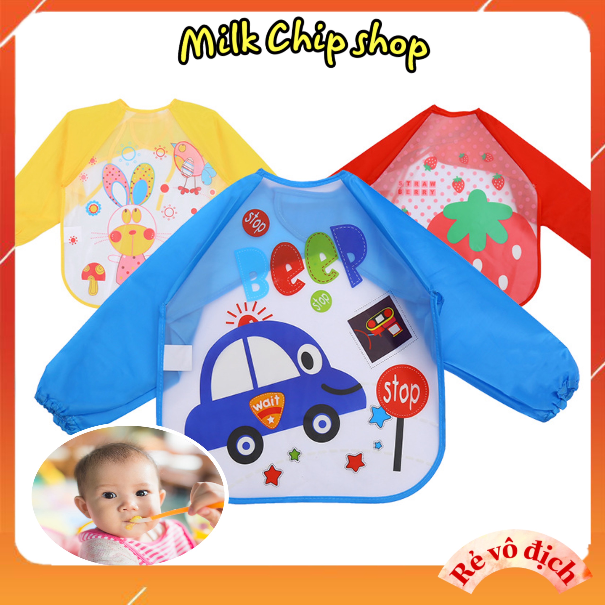 Yếm ăn dặm cho bé dài tay, chống thấm, không có máng nhiều hình đáng yêu Y005