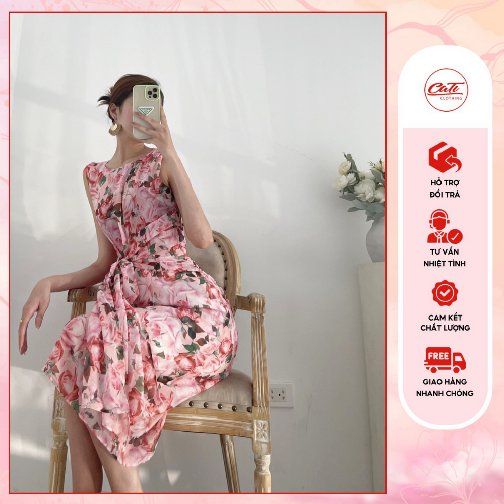 Cati đầm hoa voan tơ cao cấp a1989
