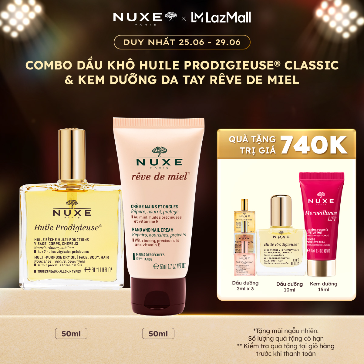 Combo Dầu khô đa năng Nuxe Huile Prodigieuse 50ml  Kem dưỡng da tay và móng Nuxe Reve De Miel 50ml