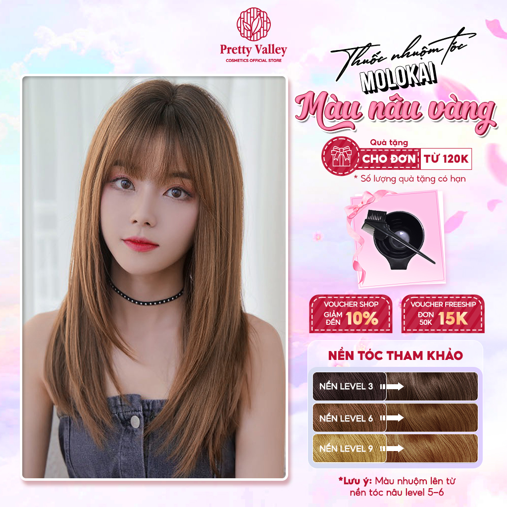Thuốc nhuộm tóc màu NÂU VÀNG Molokai siêu dưỡng, nhuộm tóc an toàn tại nhà lên màu chuẩn  - Pretty Valley Hair