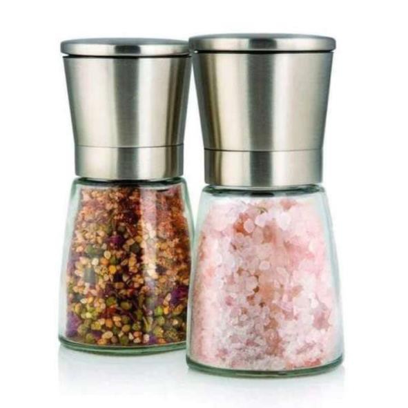 Lọ xay tiêu thủy tinh nắp mạ inox, lọ nghiền hạt tiêu, hũ xay tiêu và đựng hạt tiêu