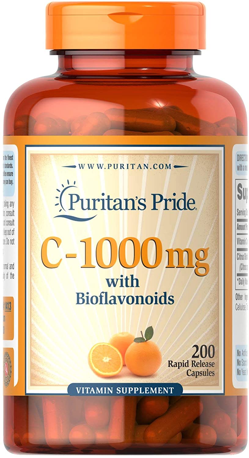 Vitamin C 1000 mg with Bioflavonoids for Immune Support by Puritan's Pride for Skin Health and Immune System Support 200 Capsules