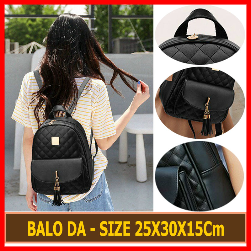 Balo nữa kèm tua Balo đi học kèm tua thời trang nữ , Balô nữ đi học kèm tua trần chỉ Da pu mềm size 30cm cực xinh đựng vừa A4