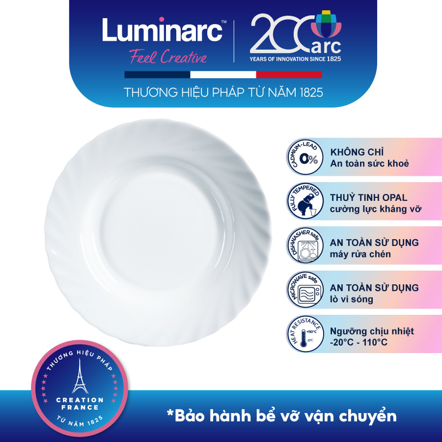 Bộ 6 Đĩa Thuỷ Tinh Luminarc Trianon Trắng 16cm- LUTRN3653