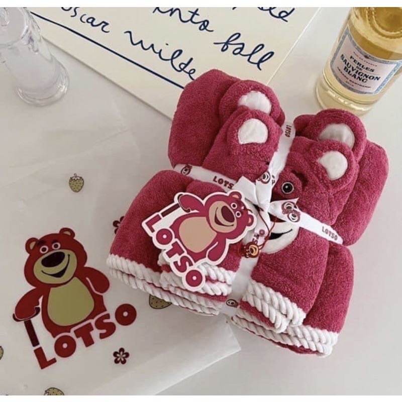 Sét 2 khăn tắm + khăn mặt gấu hồng lotso
