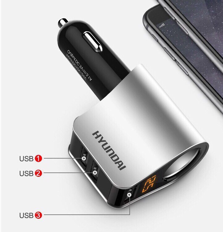 Tẩu sạc ô tô xe hơi, Tẩu sạc ô tô 3 cổng sạc USB hiển thị điện áp