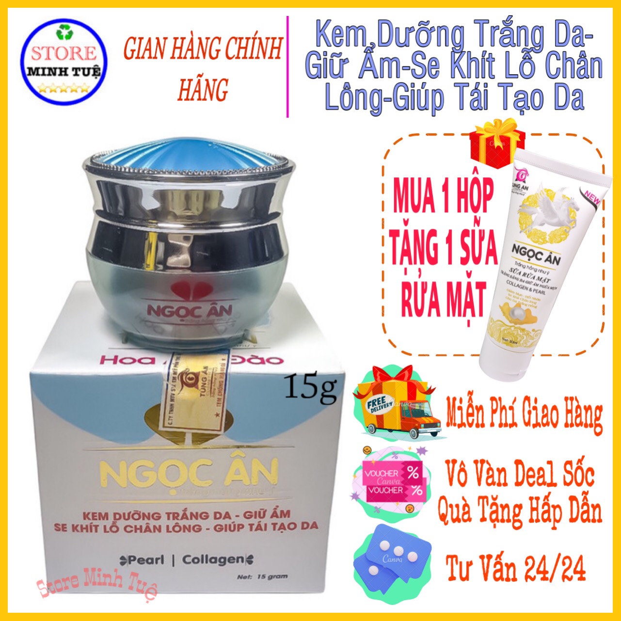 [HCM]Kem dưỡng trắng da Ngọc Ân, giữ ẩm, se khít lỗ chân lông, giúp tái tạo da ( 15g )- MUA 1 TẶNG 1-Kem ngọc ân.