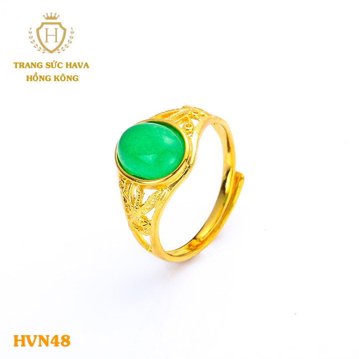 Nhẫn Nữ Mặt Đính Đá Xanh (FREE SIZE), Titan  Xi Mạ Vàng Non 10k, 18k, 24k Thật Cao Cấp (Không Bị Xỉn Đen) - Trang Sức Hava Hong Kong