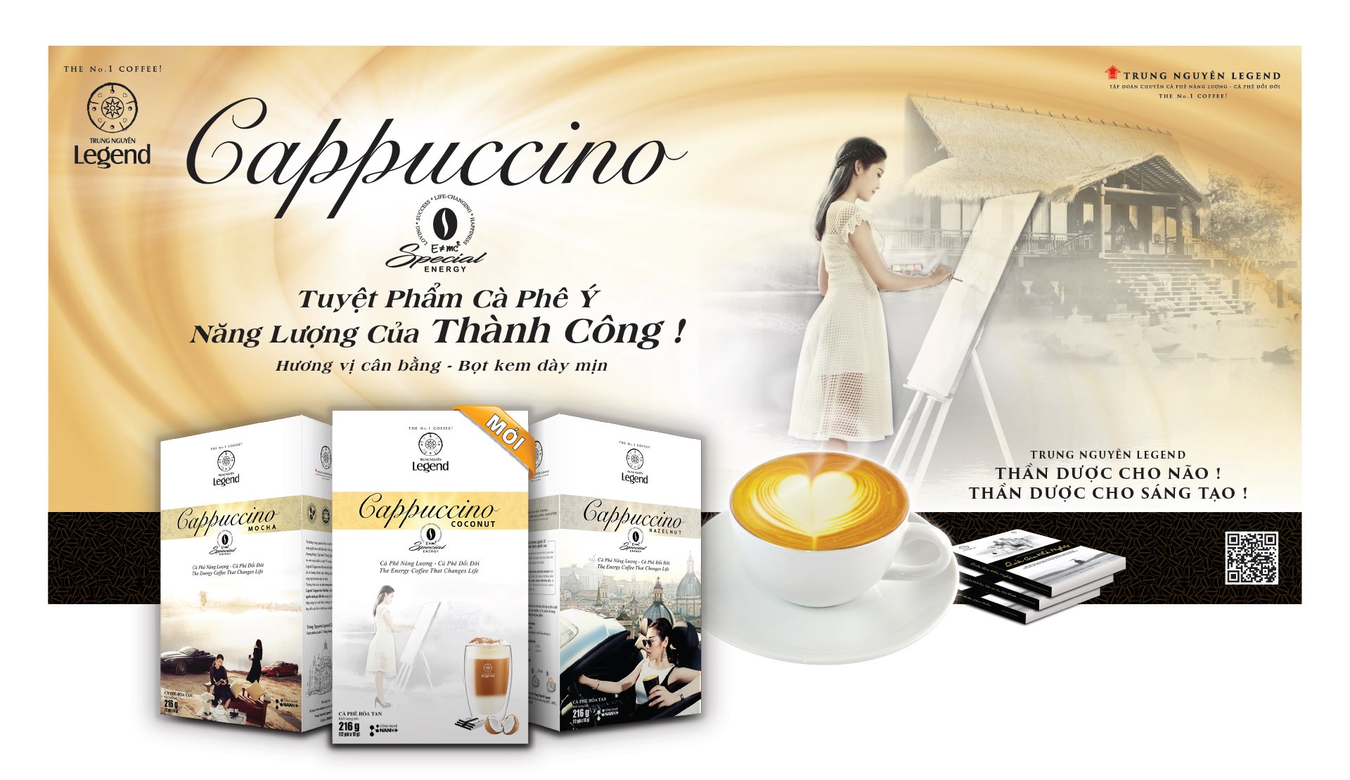 ( Free Ship MAX ) Cà Phê Sữa Trung Nguyên Legend Cappuccino Vị Mocha - Hazelnut - Coconut  _ Hộp 12 gói 18gr