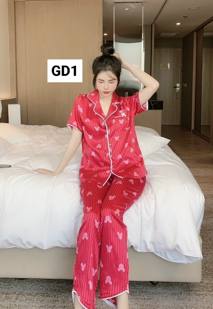 Mới-Đồ bộ nữ pijama lụa Gấm tay ngắn quần dài có túi (40-60kg)Vân Anh Shop